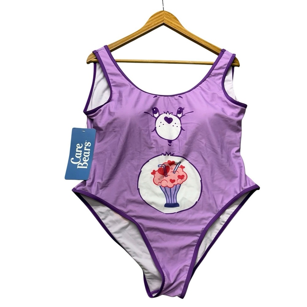 Care Bears Womens Swimsuit XL Purple One Piece Swim High Cut Character